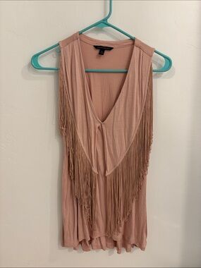 Banana Republic Dusty Rose Fringe V-Neck Sleeveless Top